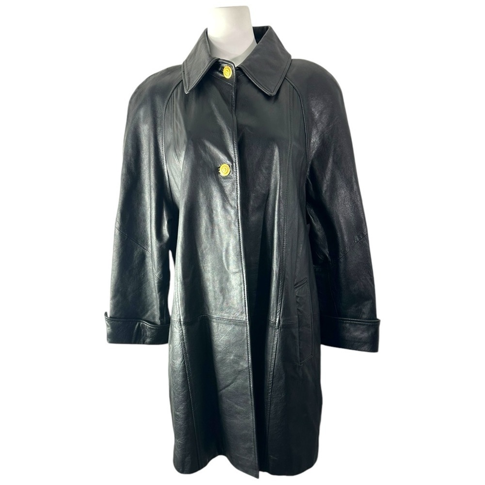LNR Genuine Leather Long Button Jacket Coat Size Large